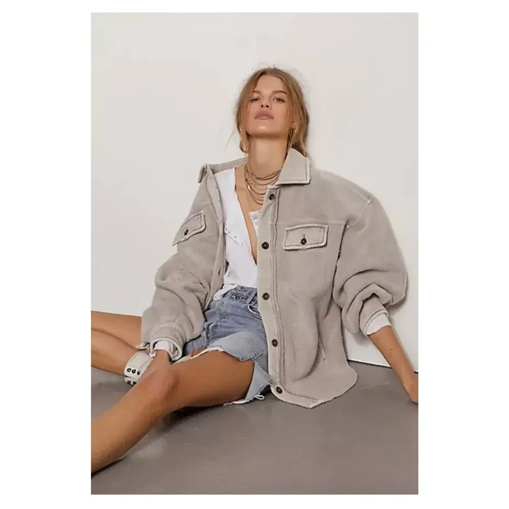 Free People Ruby Jacket in Stone Size Small Oversized Boho Shacket